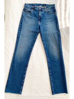 AG Adriano Goldschmied Mari Mid Rise Slim Straight Jeans Size 29 Raw Hem